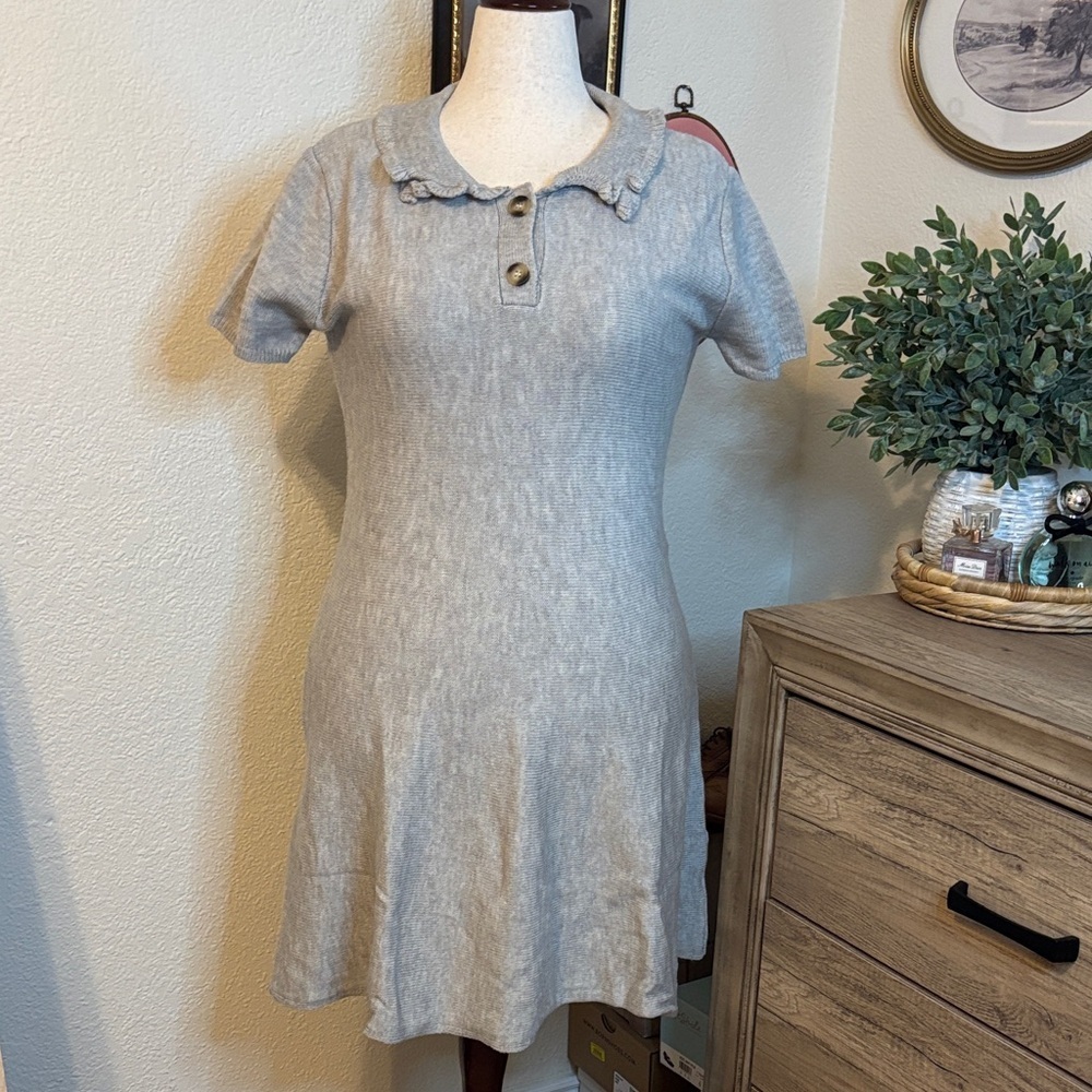 Sunday Edition- Short Sleeve Sweater Dress-Gray-Size Large